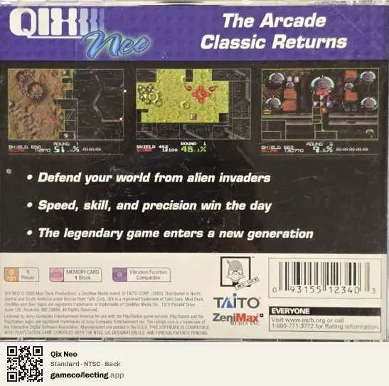 Qix Neo PlayStation, NTSC box back
