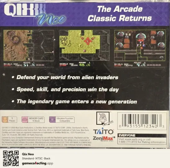 Qix Neo PlayStation, NTSC box back