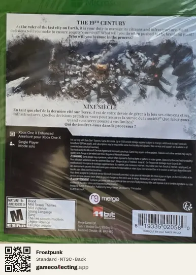Frostpunk Xbox One, NTSC box back