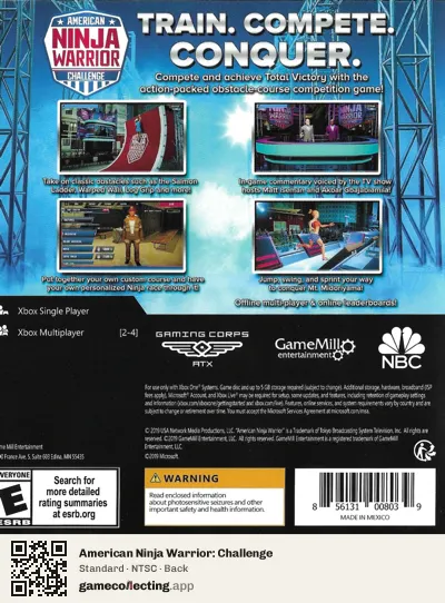 American Ninja Warrior: Challenge Xbox One, NTSC box back
