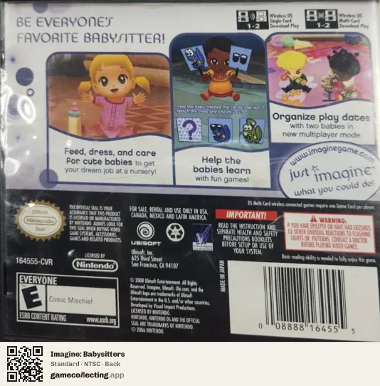 Imagine: Babysitters Nintendo DS, NTSC box back