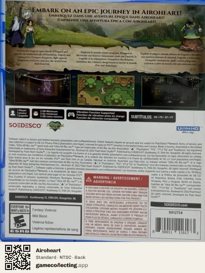 Airoheart PlayStation 5, NTSC box back