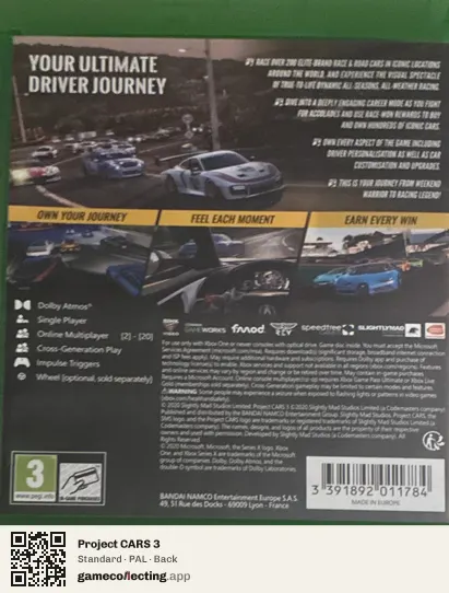 Project CARS 3 Xbox One, PAL box back