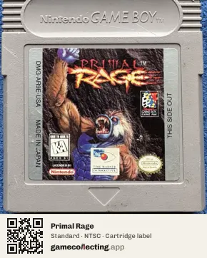 Primal Rage Game Boy, NTSC cartridge label