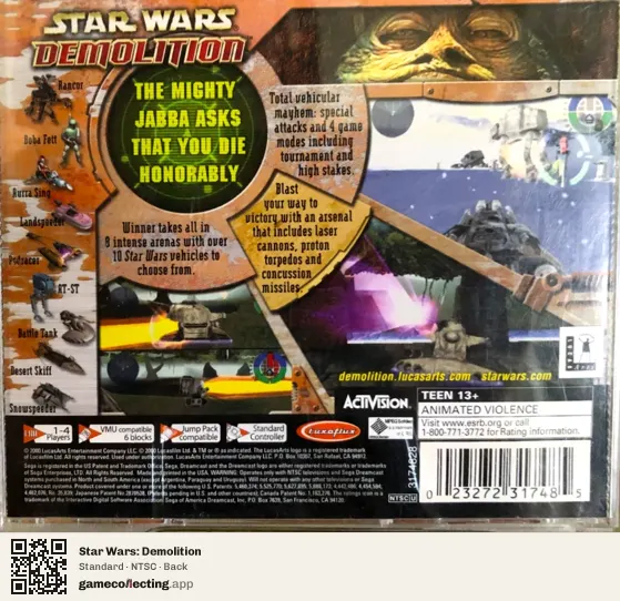 Star Wars: Demolition Sega Dreamcast, NTSC box back