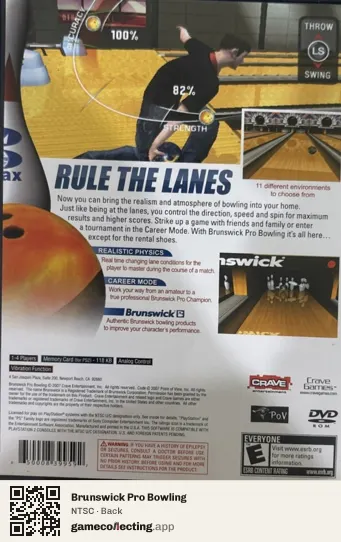 Brunswick Pro Bowling PlayStation 2, NTSC box back