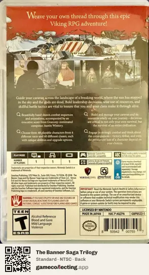 The Banner Saga Trilogy Nintendo Switch, NTSC box back