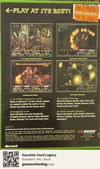 Gauntlet: Dark Legacy Xbox, PAL box back