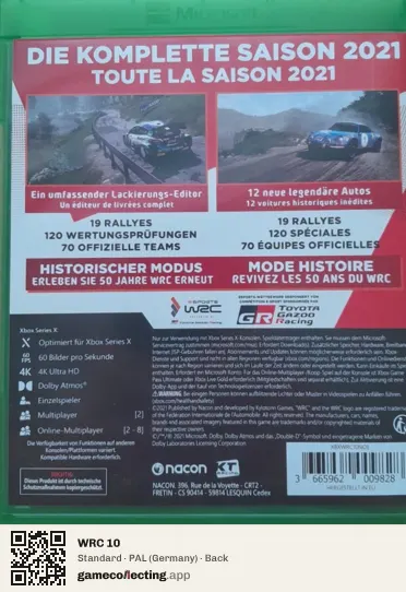 WRC 10 Xbox Series X, Germany box back