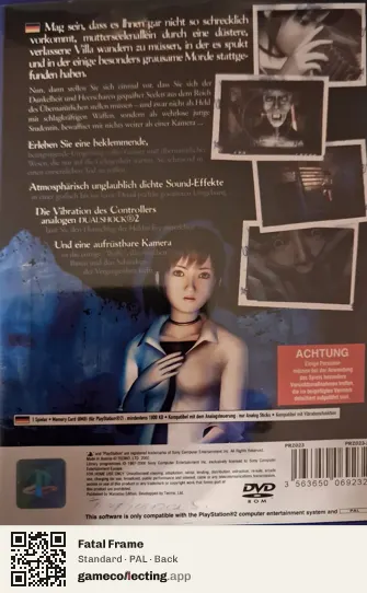 Fatal Frame PlayStation 2, PAL box back