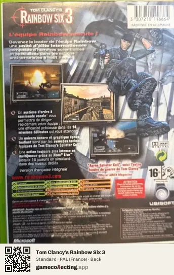 Tom Clancy's Rainbow Six 3 Xbox, France box back