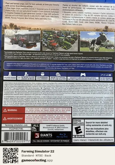 Farming Simulator 22 PlayStation 4, NTSC box back