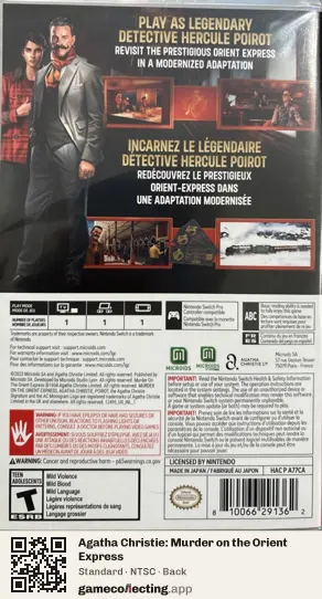 Agatha Christie: Murder on the Orient Express Nintendo Switch, NTSC box back