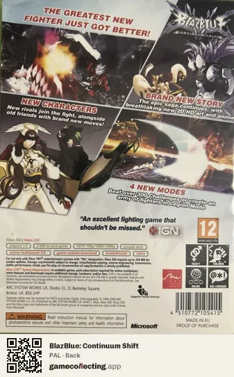 BlazBlue: Continuum Shift Xbox 360, PAL box back