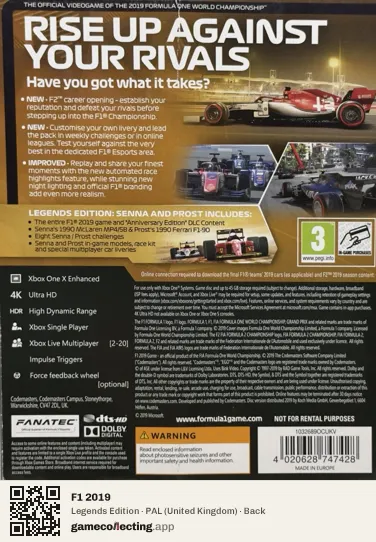 F1 2019 Xbox One, United Kingdom box back