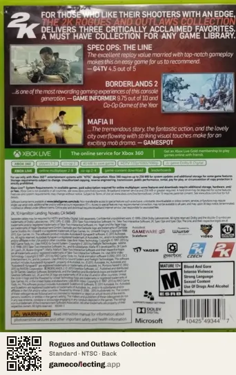 Rogues and Outlaws Collection Xbox 360, NTSC box back
