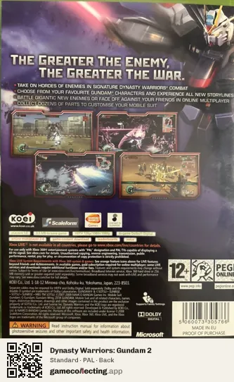 Dynasty Warriors: Gundam 2 Xbox 360, PAL box back