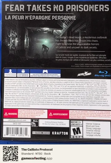 The Callisto Protocol PlayStation 4, NTSC box back