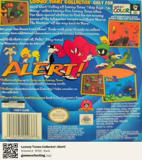 Looney Tunes Collector: Alert! Game Boy Color, NTSC box back