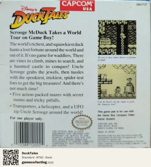 DuckTales Game Boy, NTSC box back