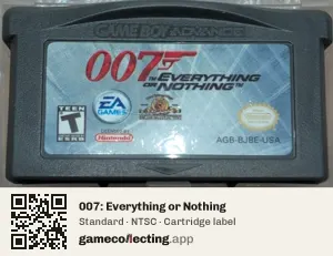 007: Everything or Nothing Game Boy Advance, NTSC cartridge label