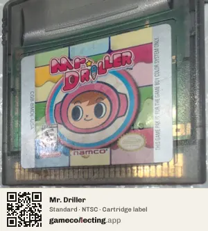 Mr. Driller Game Boy Color, NTSC cartridge label