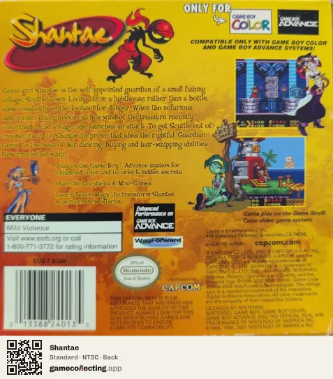 Shantae Game Boy Color, NTSC box back