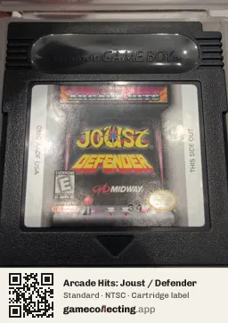 Arcade Hits: Joust / Defender Game Boy Color, NTSC cartridge label