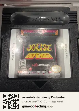 Arcade Hits: Joust / Defender Game Boy Color, NTSC cartridge label