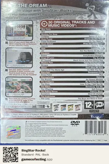 SingStar Rocks! PlayStation 2, PAL box back