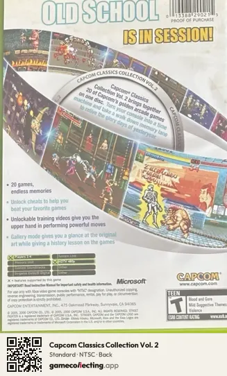 Capcom Classics Collection Vol. 2 Xbox, NTSC box back