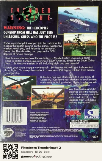 Firestorm: Thunderhawk 2 Sega Saturn, NTSC box back
