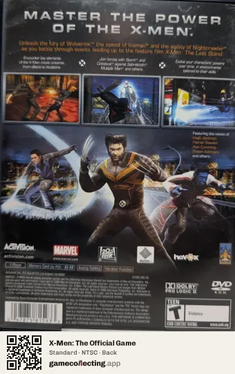 X-Men: The Official Game PlayStation 2, NTSC box back