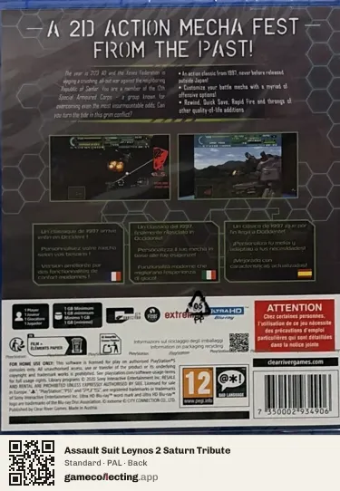 Assault Suit Leynos 2 Saturn Tribute PlayStation 5, PAL box back