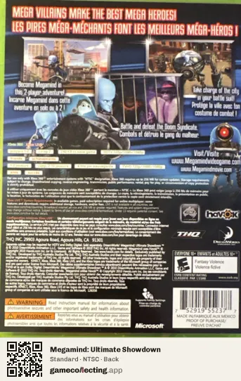 Megamind: Ultimate Showdown Xbox 360, NTSC box back