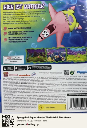 SpongeBob SquarePants: The Patrick Star Game PlayStation 5, Germany box back