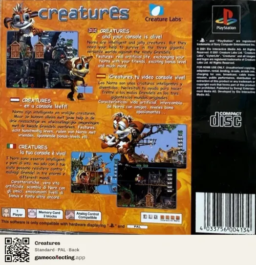 Creatures PlayStation, PAL box back