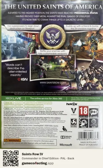 Saints Row IV Xbox 360, PAL box back