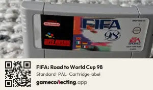 FIFA: Road to World Cup 98 Super Nintendo Entertainment System, PAL cartridge label