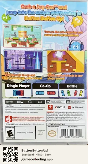 Button Button Up! Nintendo Switch, NTSC box back