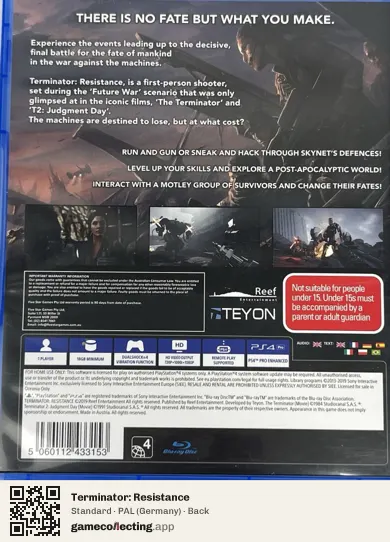 Terminator: Resistance PlayStation 4, Germany box back