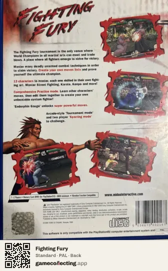 Fighting Fury PlayStation 2, PAL box back