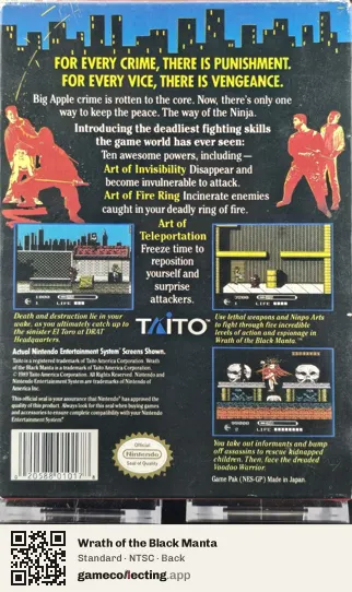 Wrath of the Black Manta Nintendo Entertainment System, NTSC box back