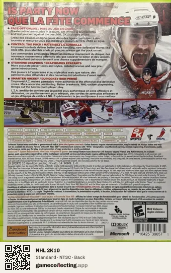 NHL 2K10 Xbox 360, NTSC box back
