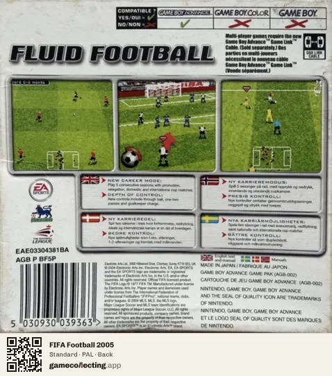 FIFA Football 2005 Game Boy Advance, PAL box back