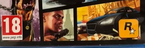 Grand Theft Auto V, the PEGI square on its front