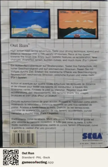 Out Run Sega Master System, PAL box back