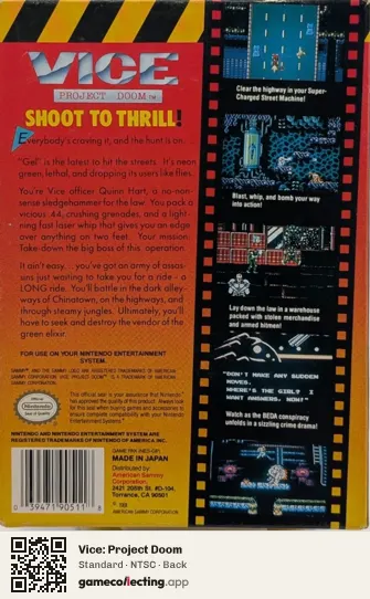 Vice: Project Doom Nintendo Entertainment System, NTSC box back