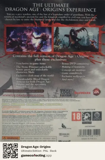 Dragon Age: Origins Xbox 360, PAL box back