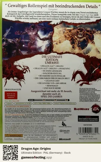 Dragon Age: Origins Xbox 360, Germany box back